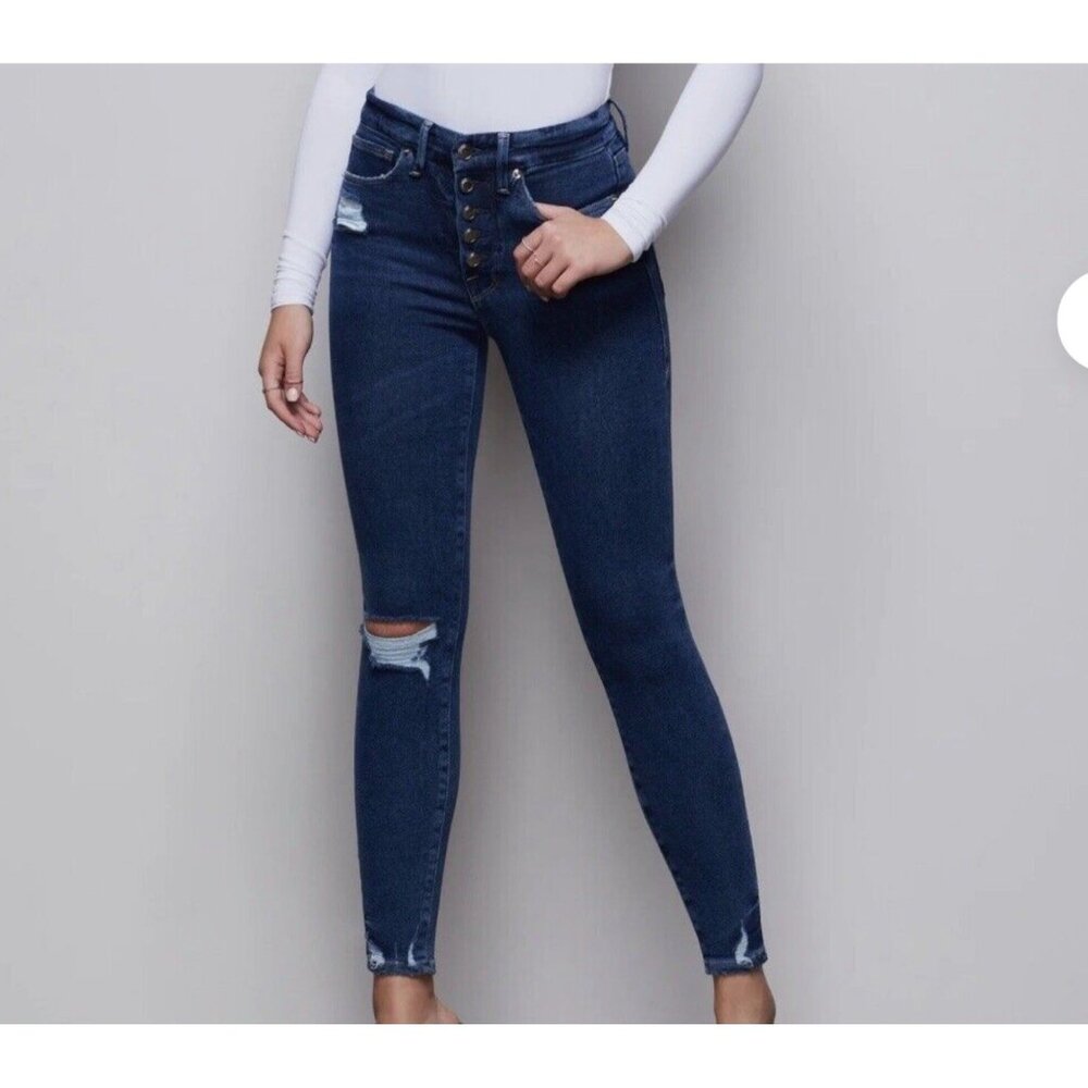 Good American Women's Sz 6/28 Distressed Good Waist Jeans Button Fly GWEB941T